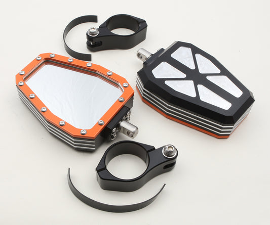 Billet Side Mirrors Diamond W/Bezel Orange 2"