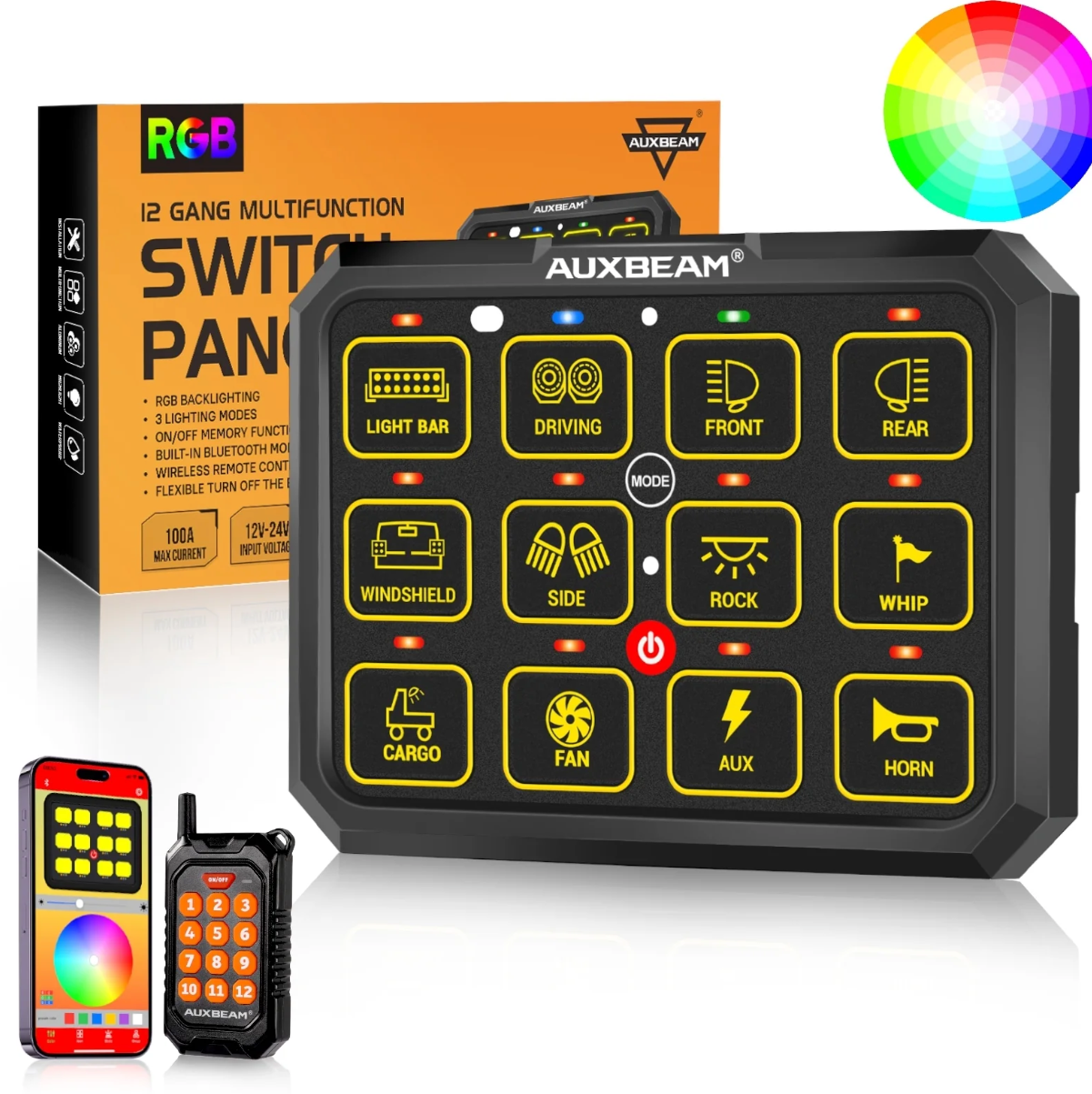 AC-1200 RGB SWITCH PANEL WITH APP&REMOTE CONTROL, TOGGLE/ MOMENTARY/ PULSED MODE SUPPORTED(ONE-SIDED OUTLET)
