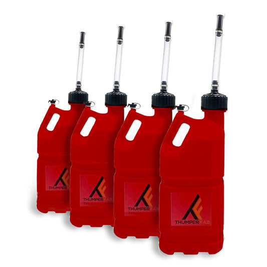 5 Gallon Utility Jug with Filler Hose Red 4 Pack Thumper Fab