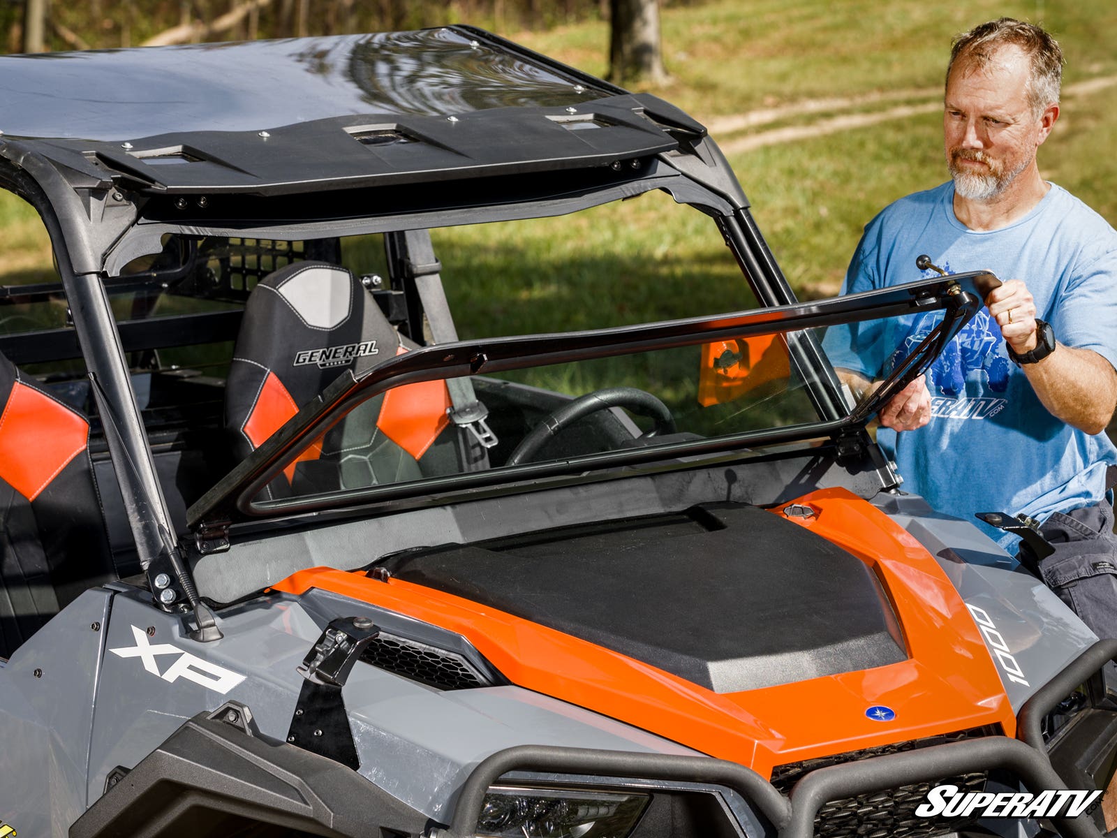 Polaris General 1000 Flip-Down Glass Windshield