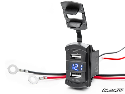 12 V UTV Voltmeter and Dual USB Charger