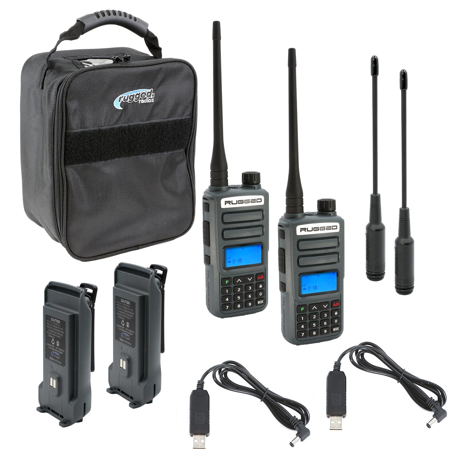 ADVENTURE PACK - 2 PACK - GMR2 PLUS GMRS and FRS Two Way Handheld Radios with XL Batteries and Long Range Antennas - Grey