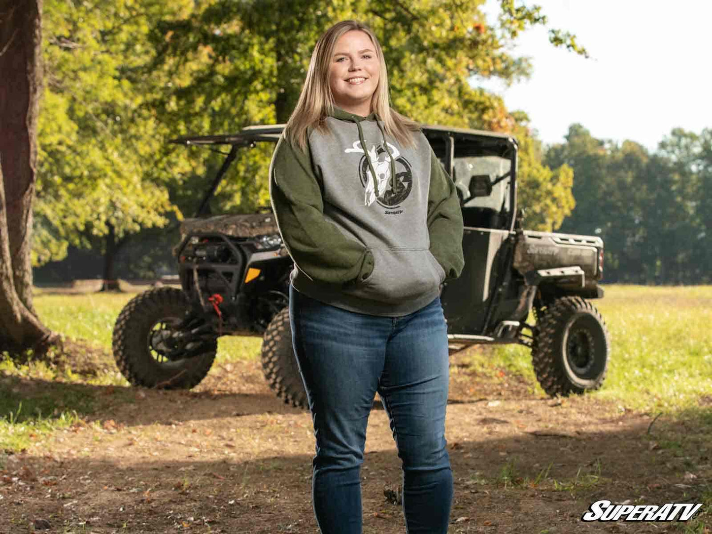 SuperATV Green and Gray Skull Hoodie